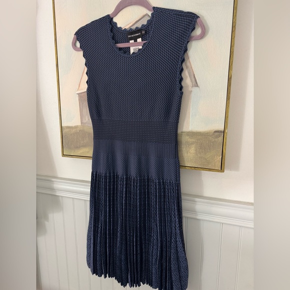 EMPORIO ARMANI Scallop Sleeve Blue and Black Dolman Fitted Dress Size - Picture 4 of 6